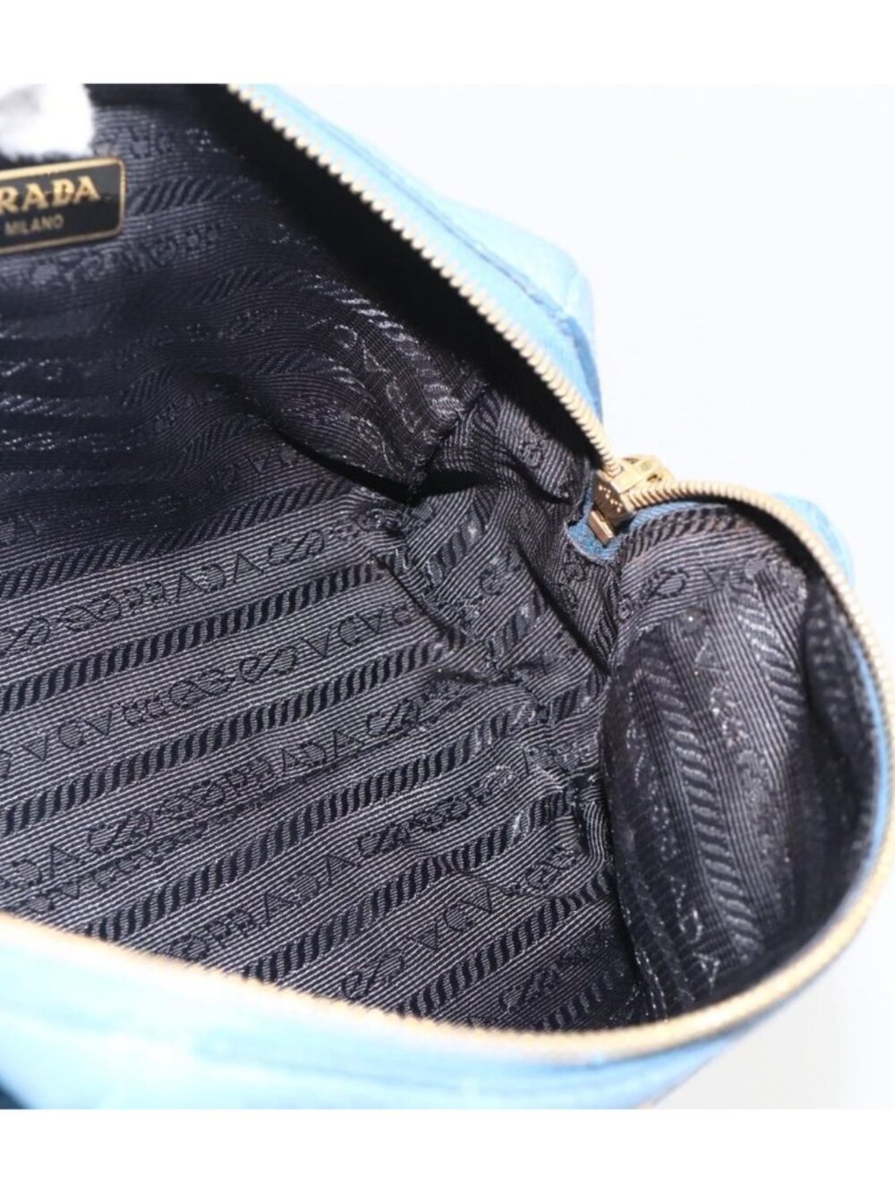 PRADA Pouch Leather Blue Gold - Picture 15 of 16